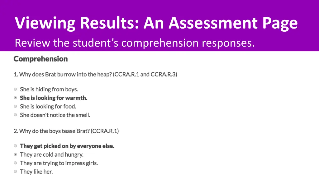 viewing results an assessment page review