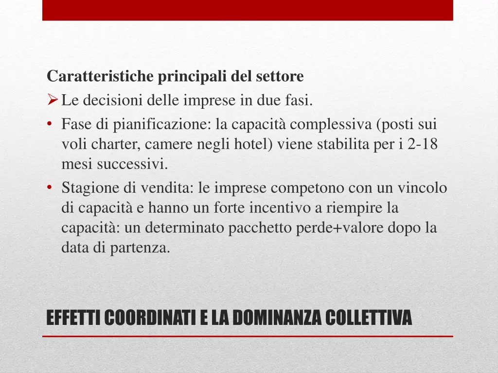 caratteristiche principali del settore