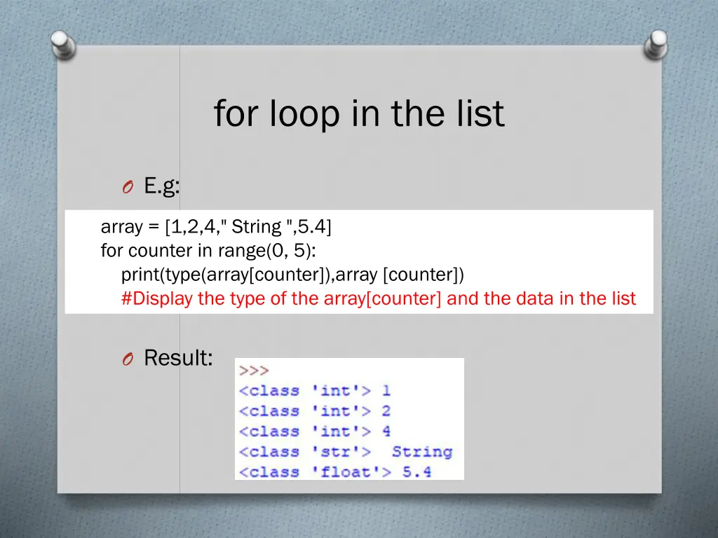 for loop in the list 1