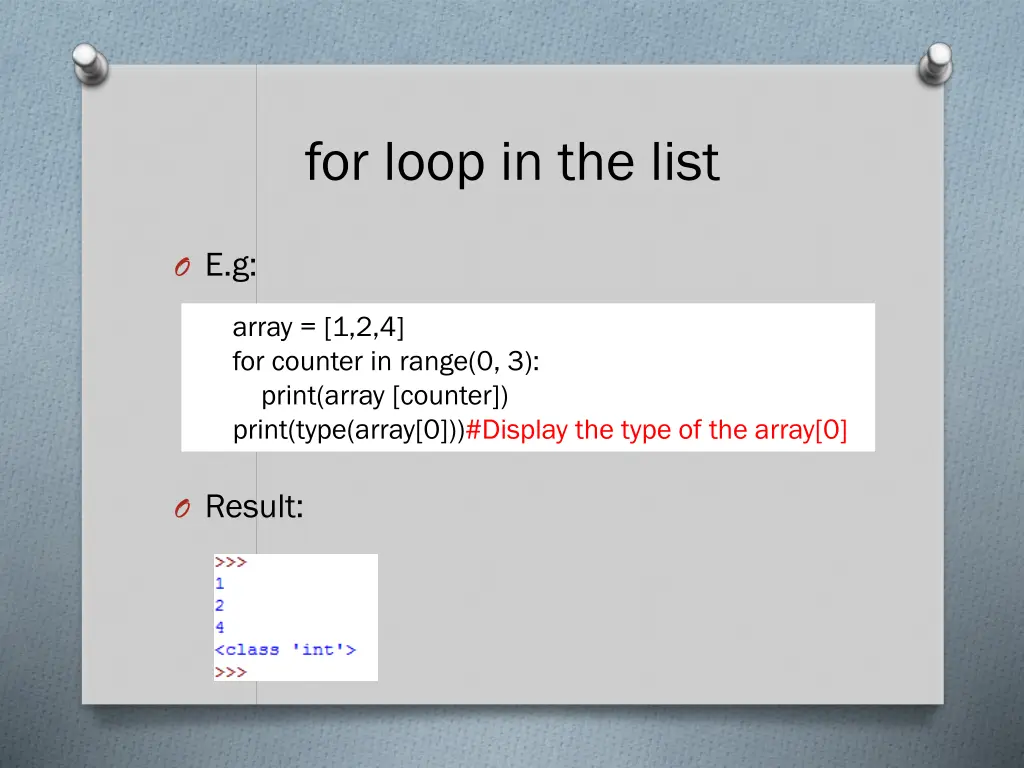 for loop in the list