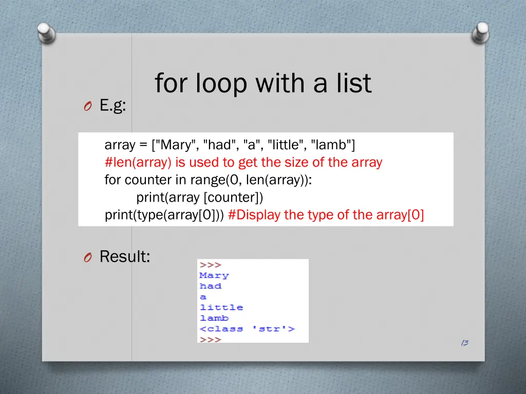 for loop with a list 1
