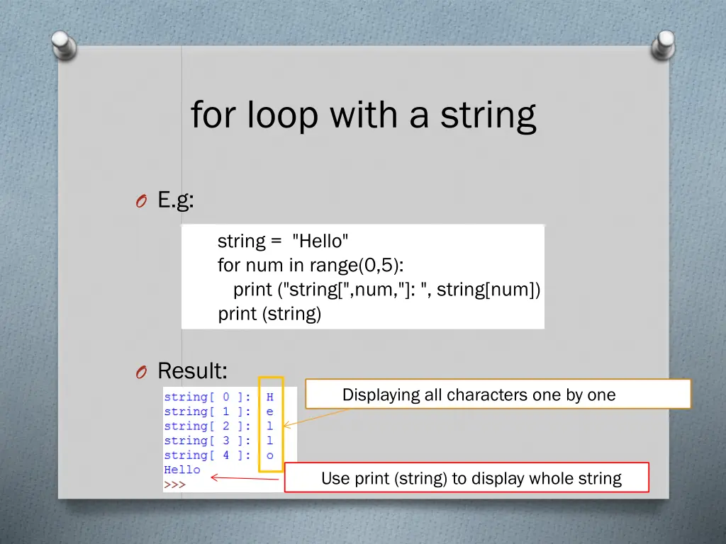 for loop with a string 1