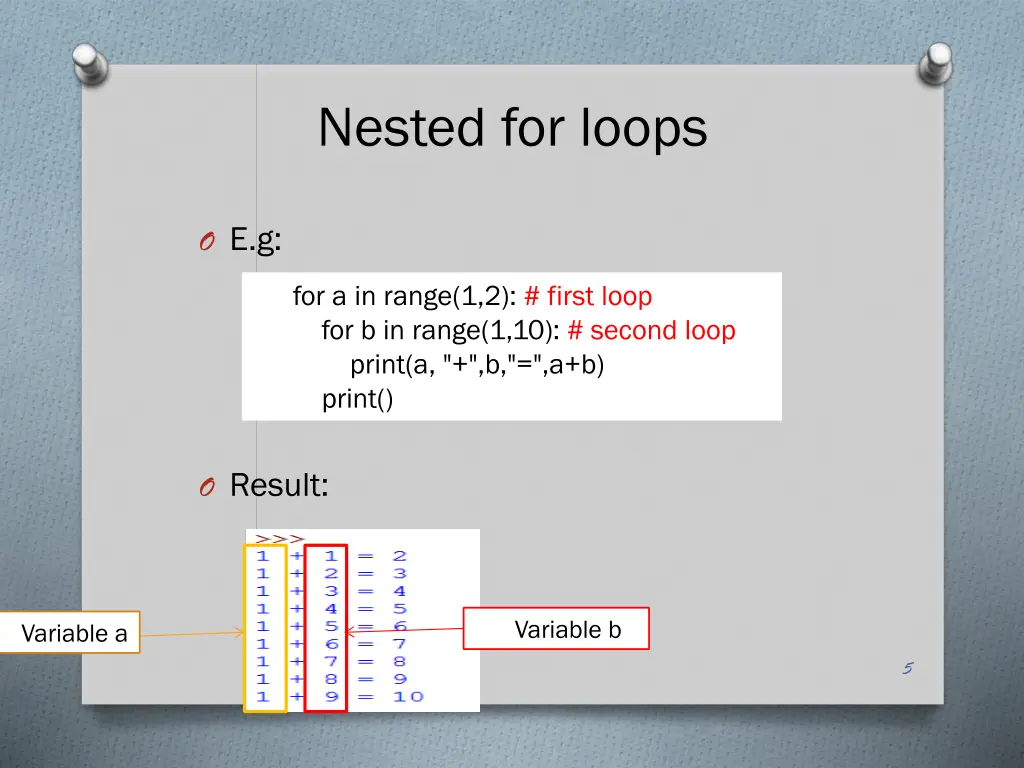 nested for loops