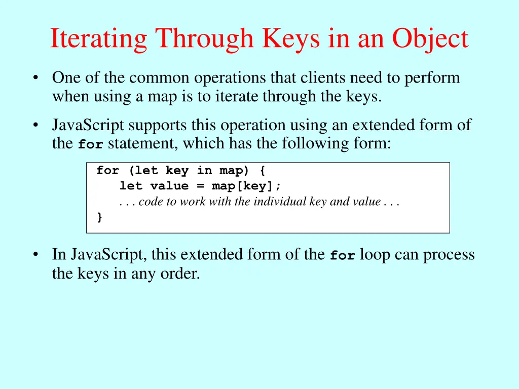 iterating through keys in an object
