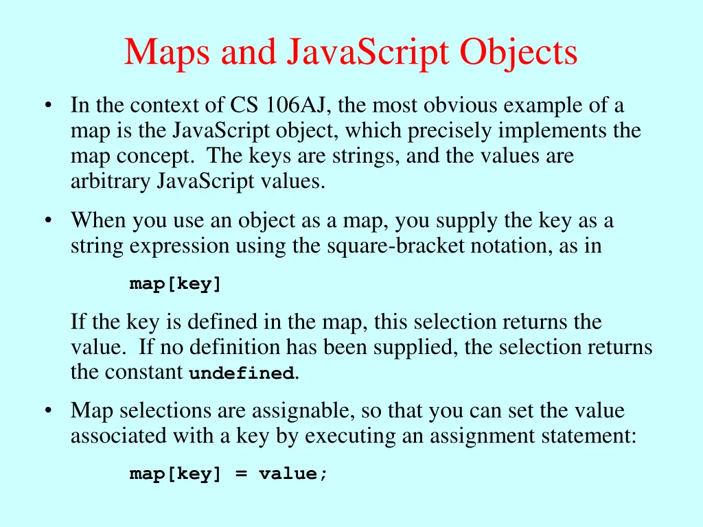 maps and javascript objects