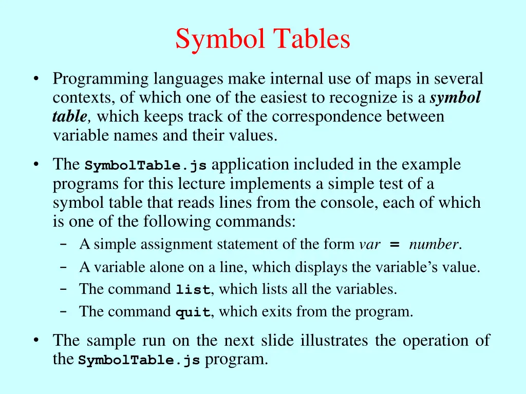 symbol tables