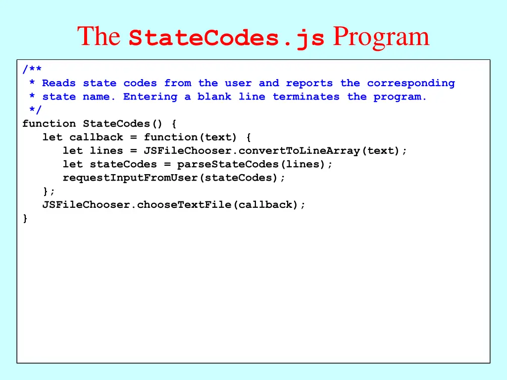 the statecodes js program