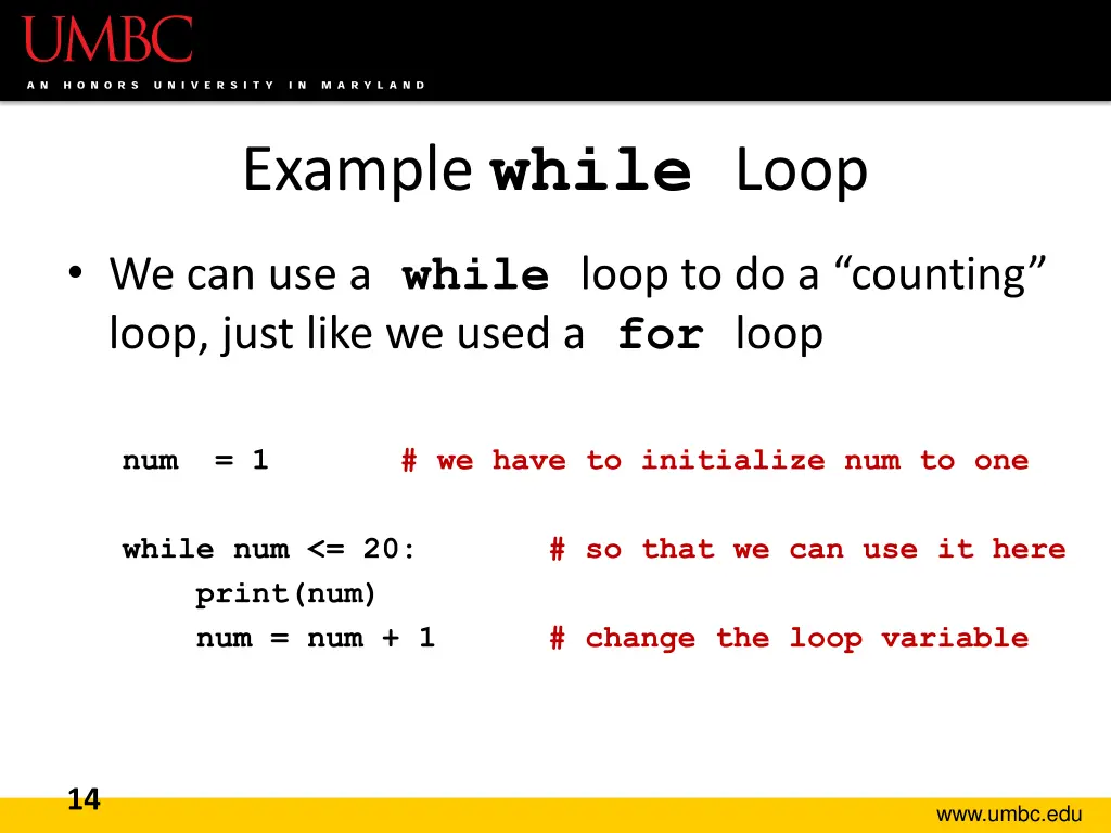 example while loop