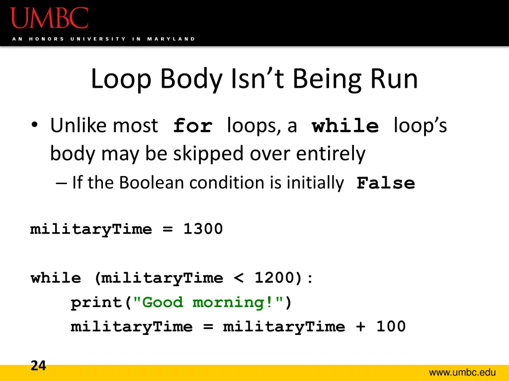 loop body isn t being run