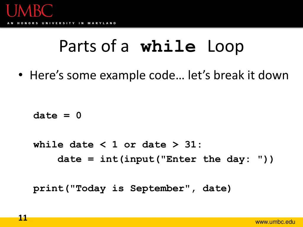 parts of a while loop