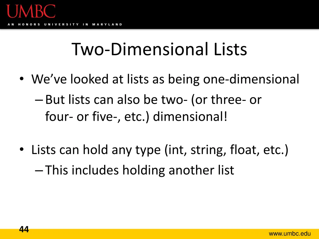two dimensional lists 1