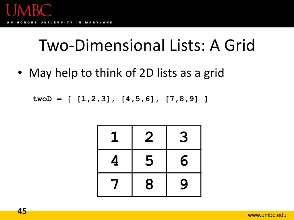 two dimensional lists a grid