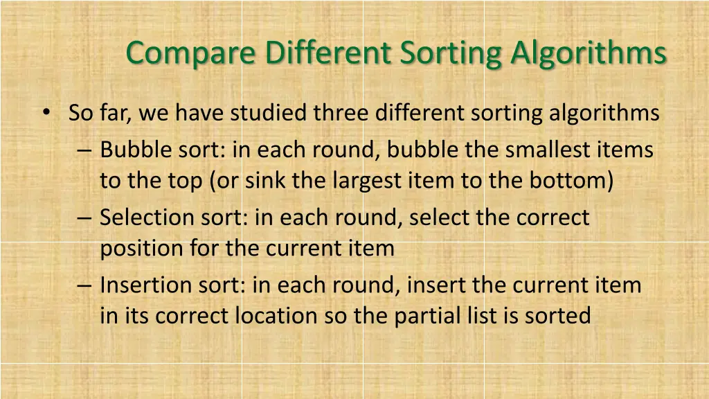 compare different sorting algorithms