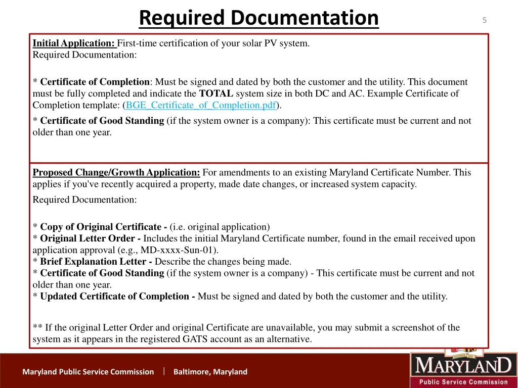 required documentation