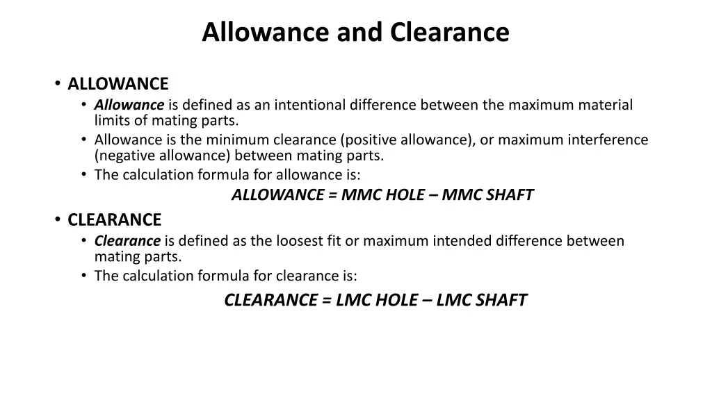 allowance and clearance