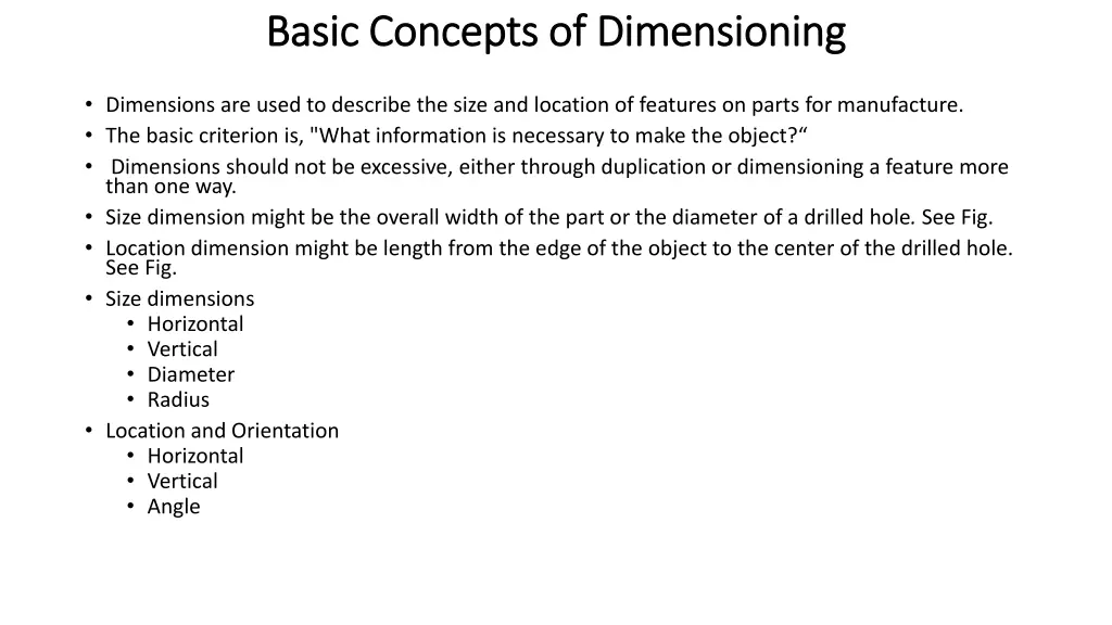 basic concepts of dimensioning basic concepts