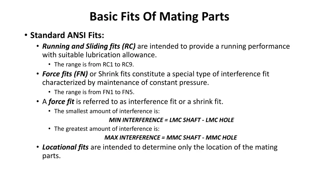 basic fits of mating parts