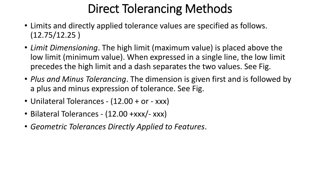 direct tolerancing methods direct tolerancing