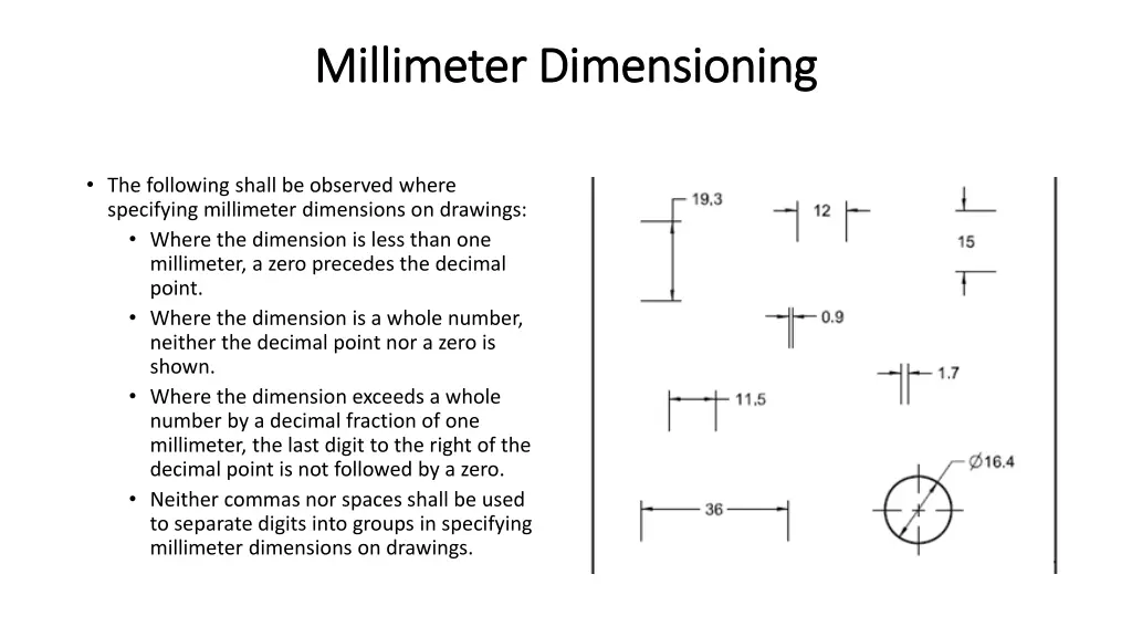 millimeter dimensioning millimeter dimensioning