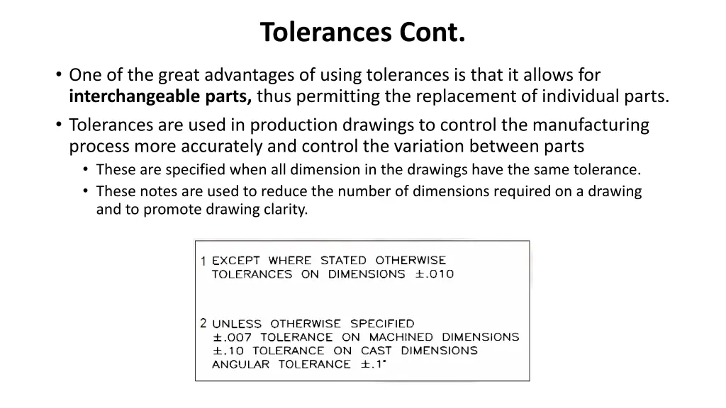tolerances cont