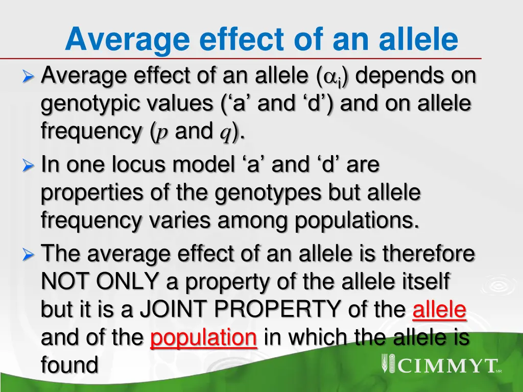 average effect of an allele average effect