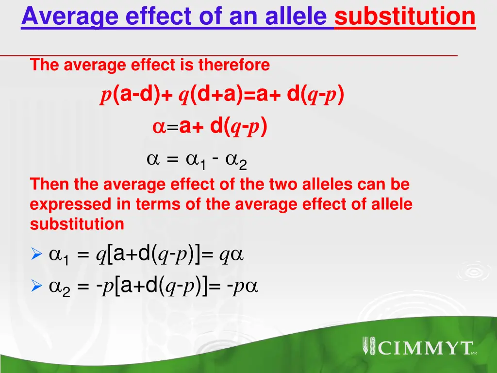 average effect of an allele substitution 1