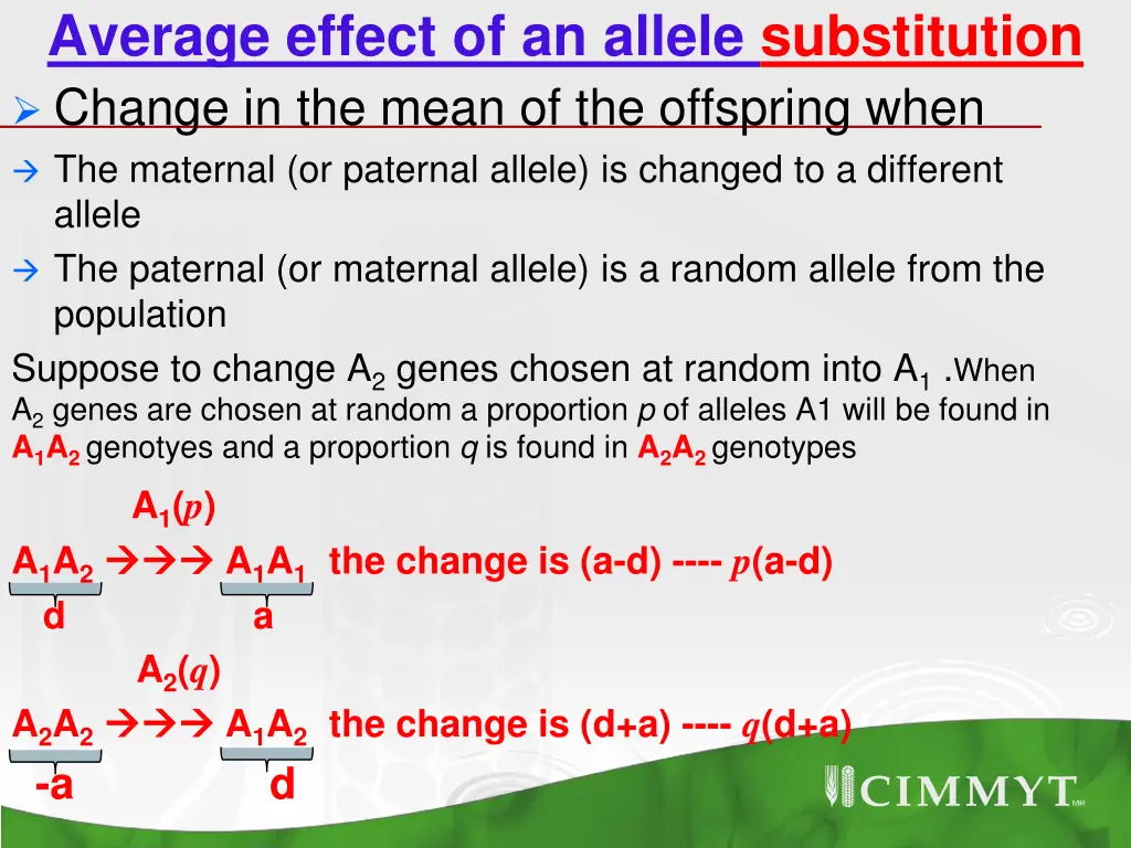 average effect of an allele substitution change