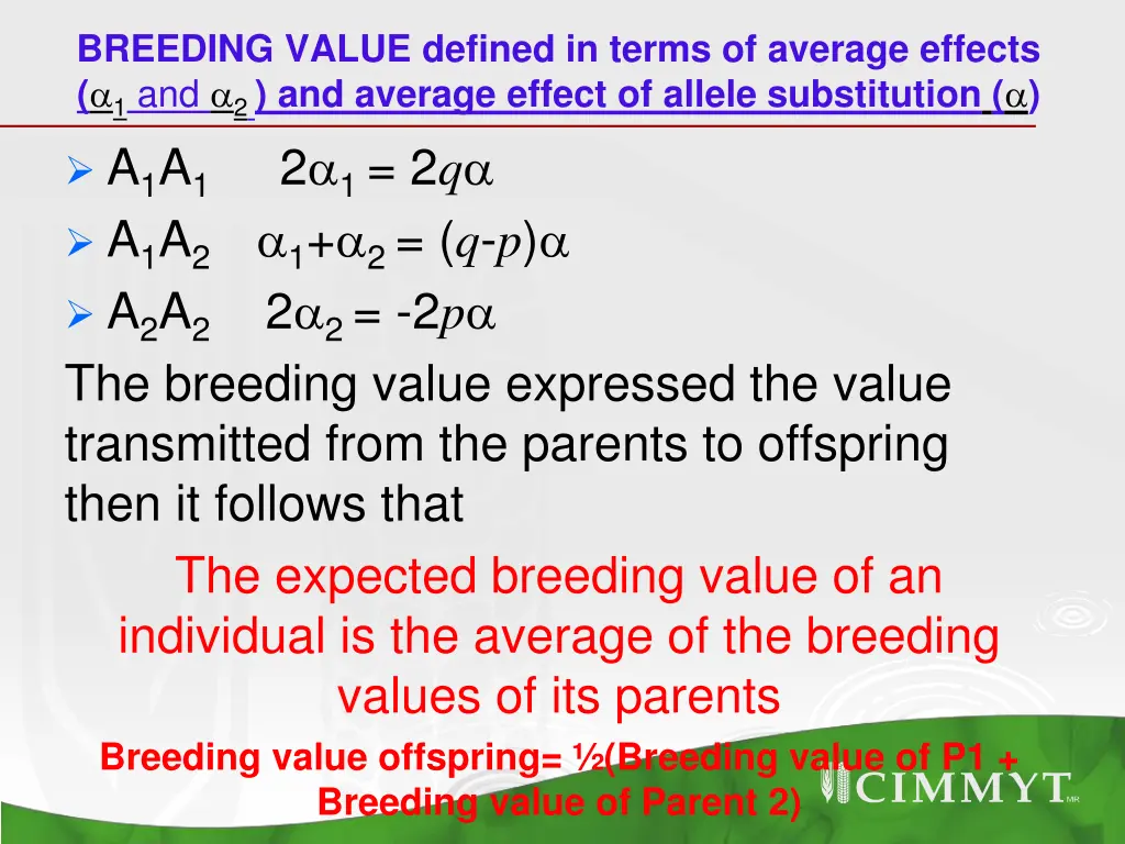 breeding value defined in terms of average