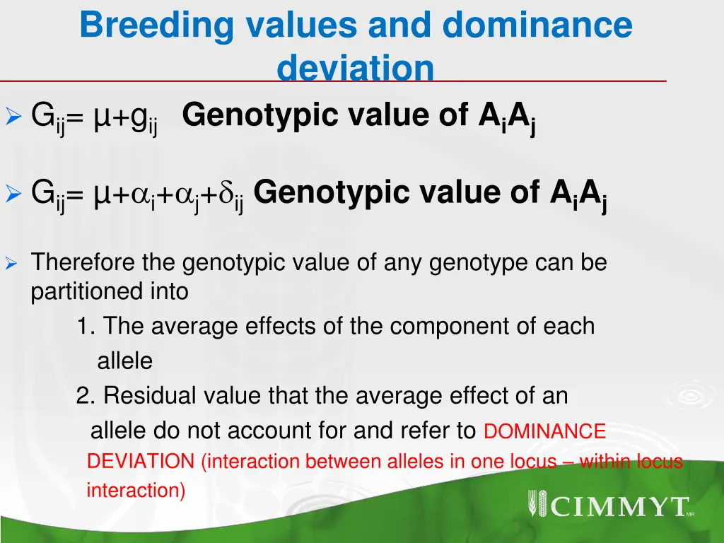 breeding values and dominance deviation