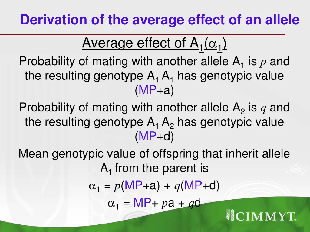 derivation of the average effect of an allele