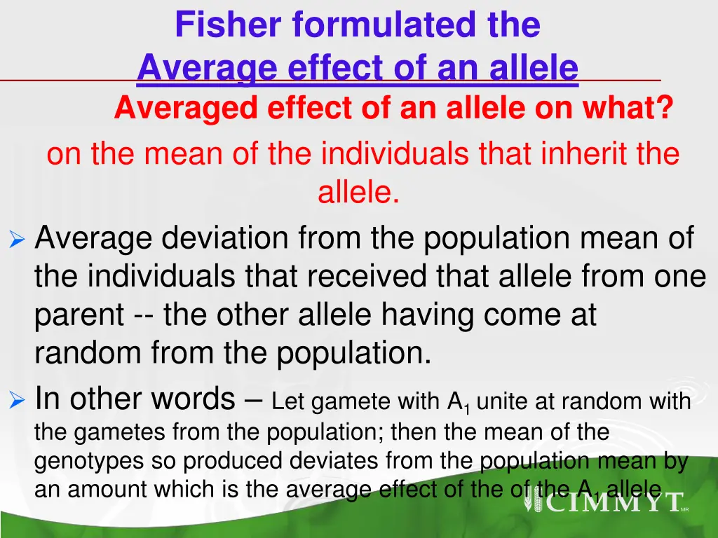 fisher formulated the average effect of an allele