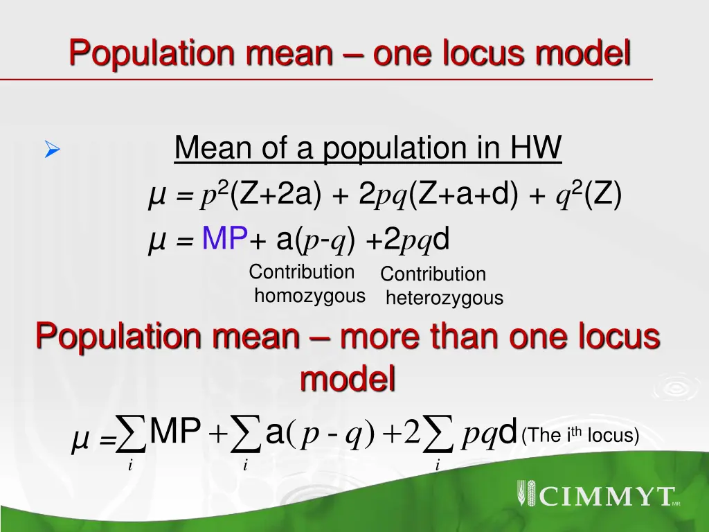 population mean one locus model 1