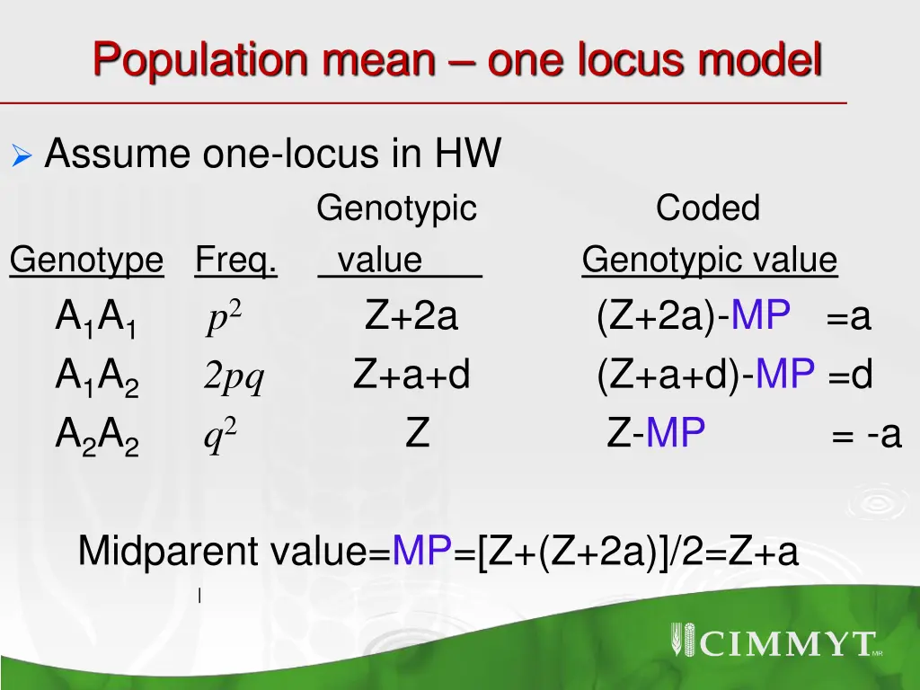 population mean one locus model