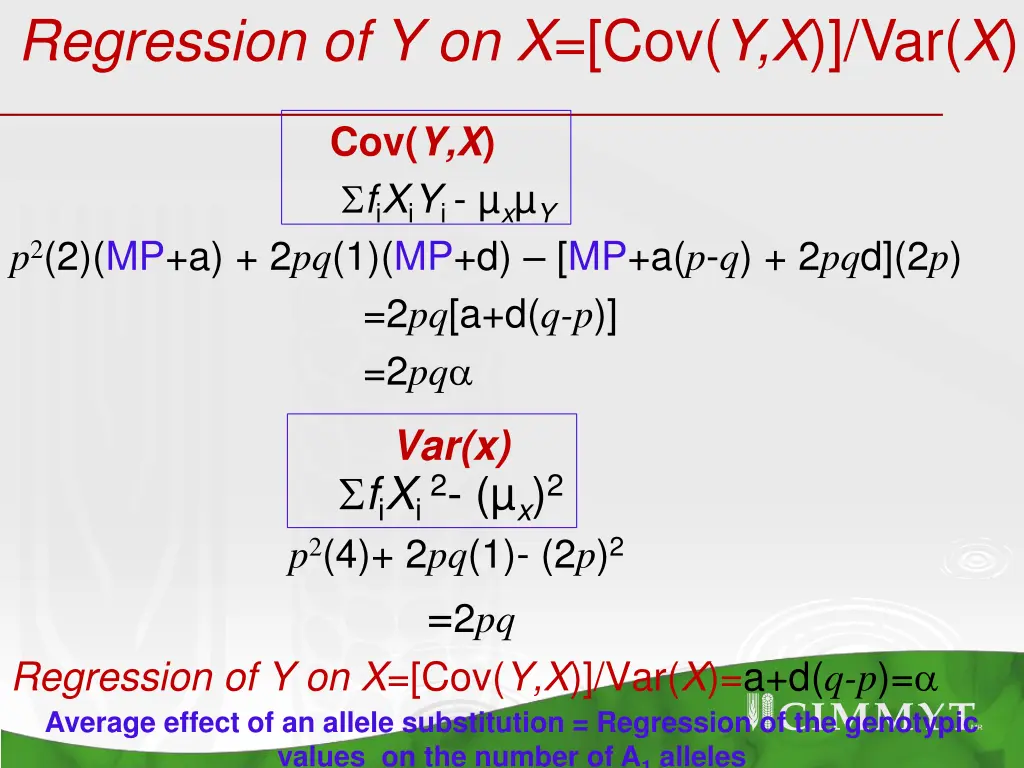 regression of y on x cov y x var x
