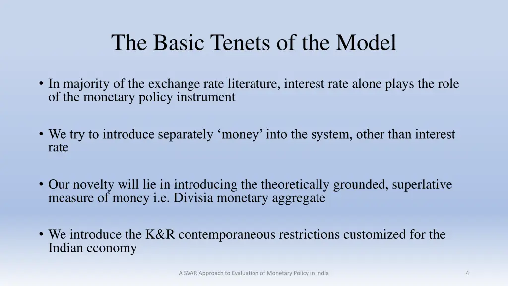 the basic tenets of the model