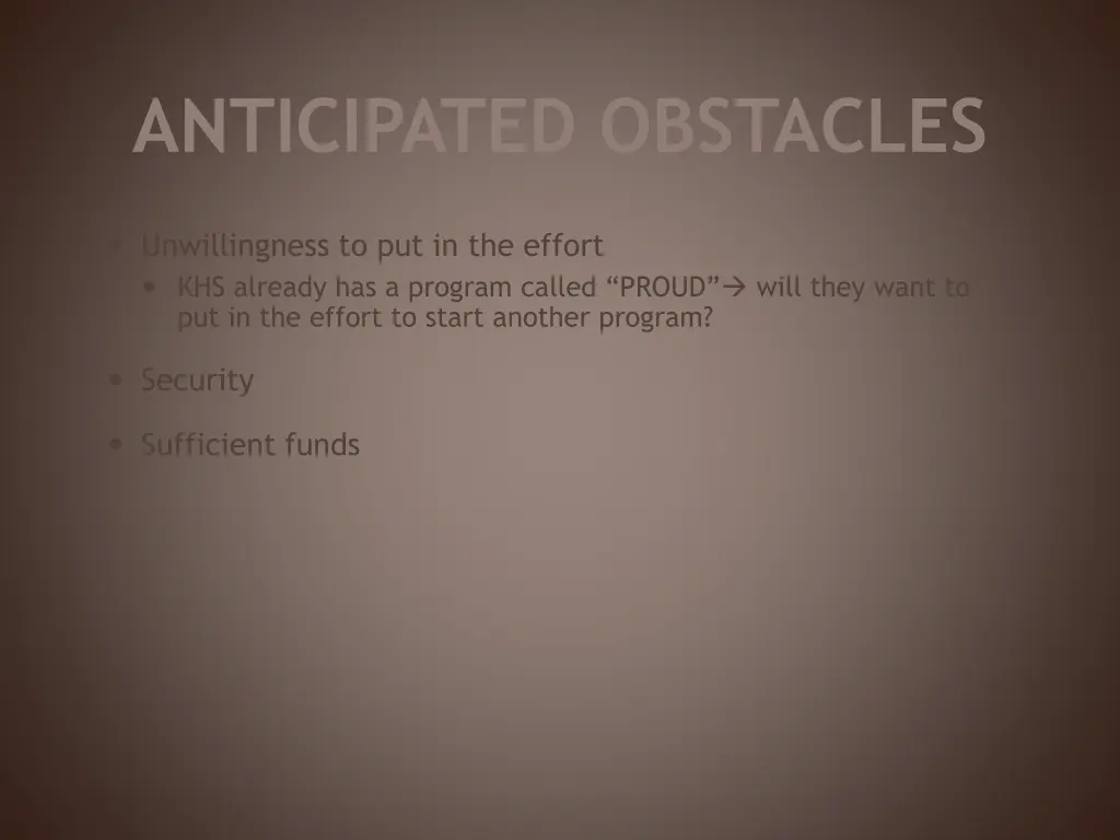 anticipated obstacles