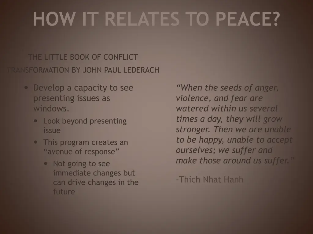 how it relates to peace