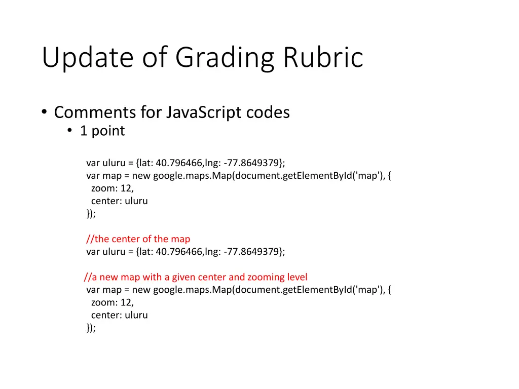 update of grading rubric