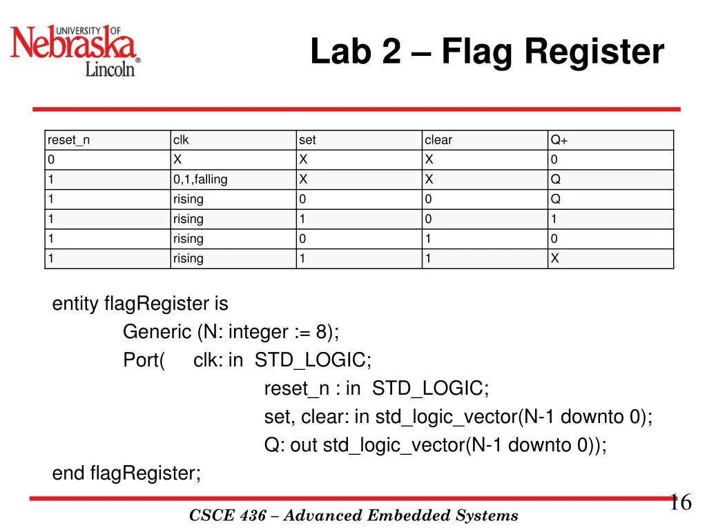 lab 2 flag register