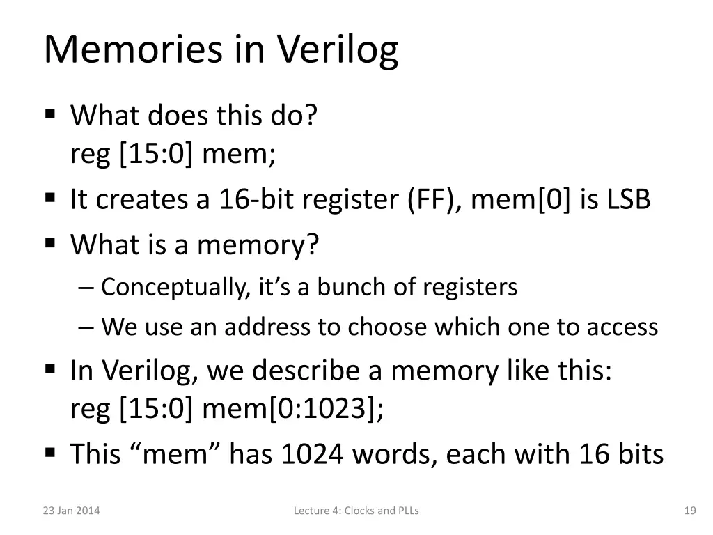 memories in verilog