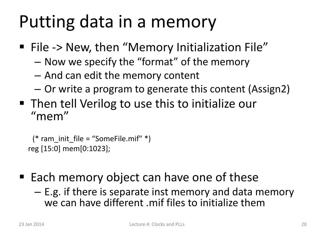 putting data in a memory
