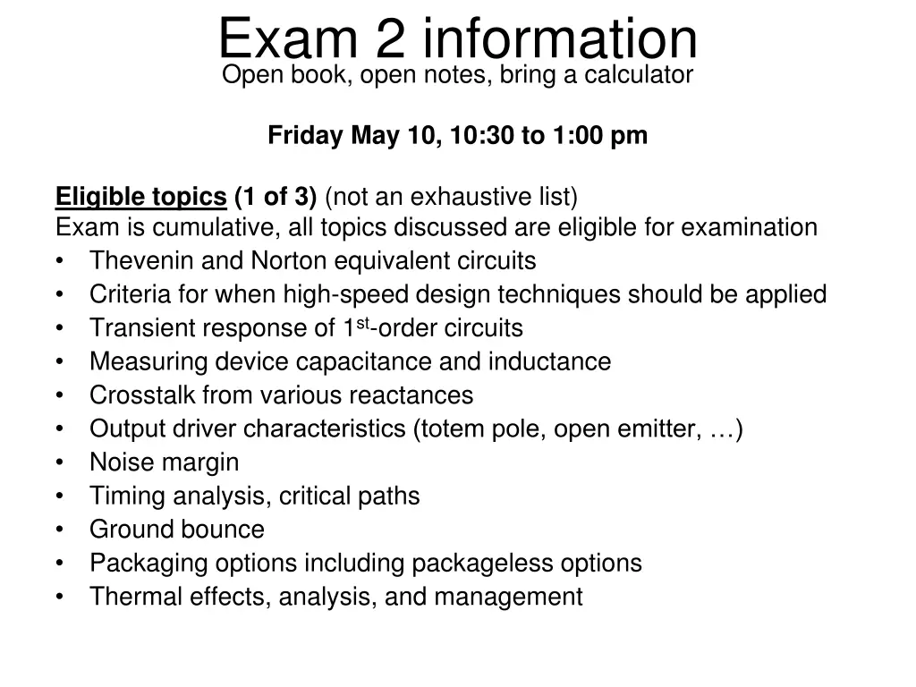 exam 2 information open book open notes bring