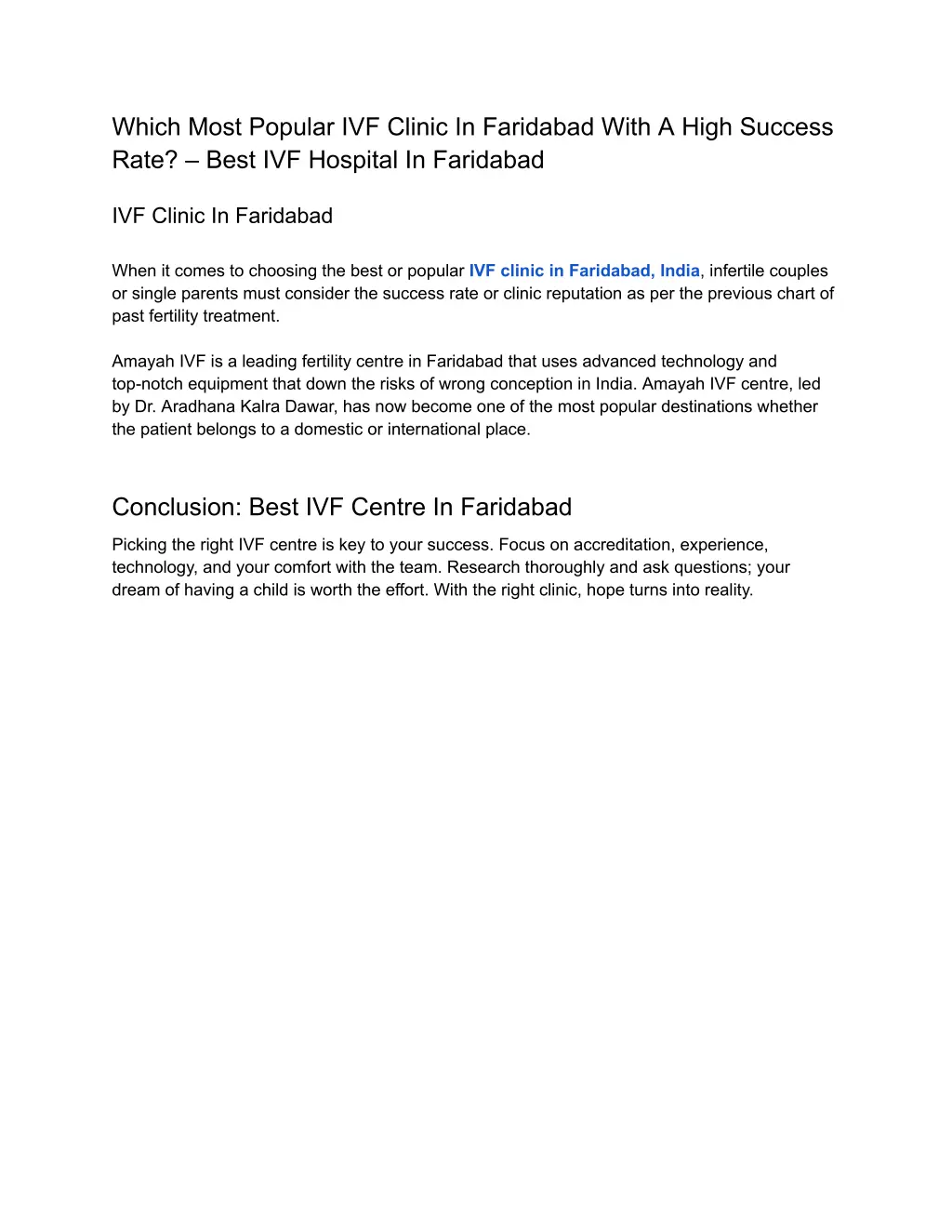 which most popular ivf clinic in faridabad with