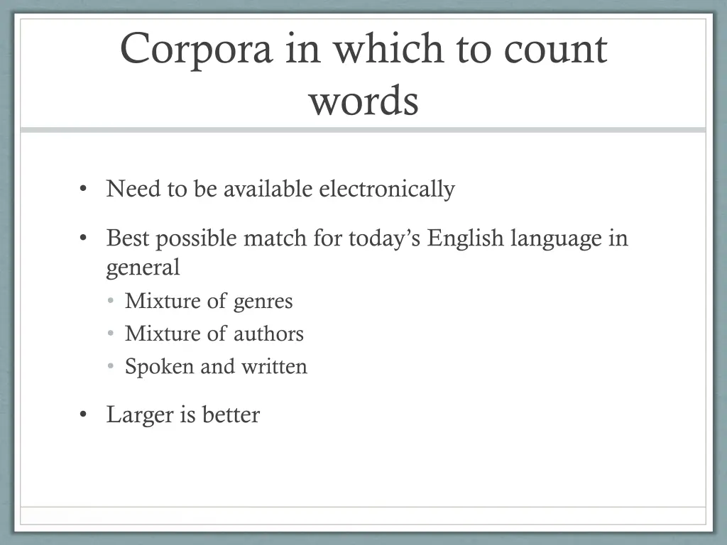 corpora in which to count words 1