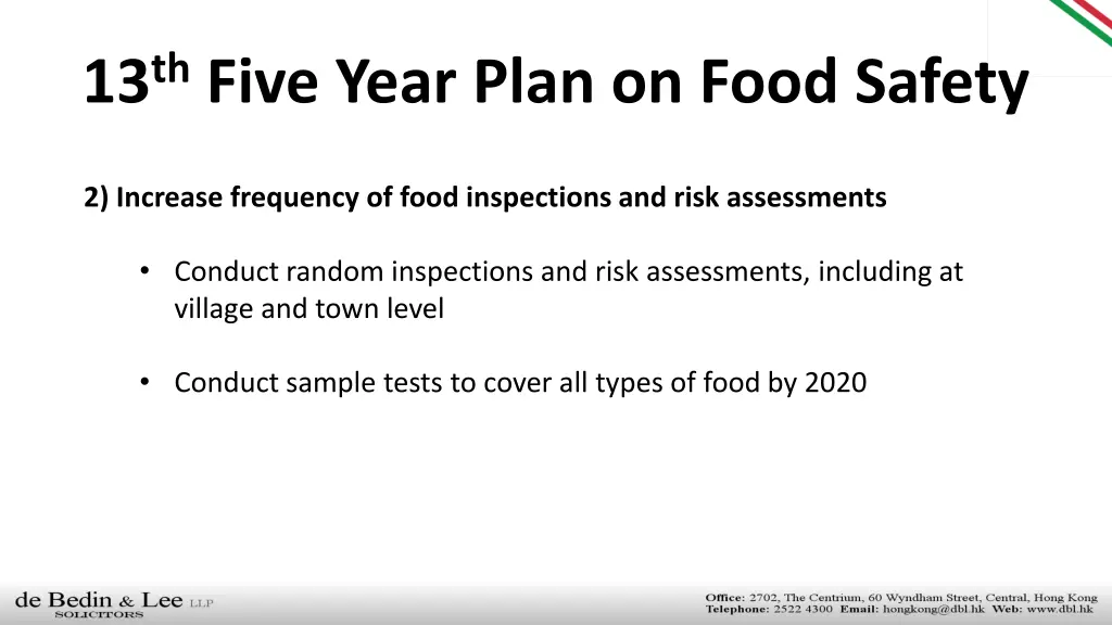 13 th five year plan on food safety 2