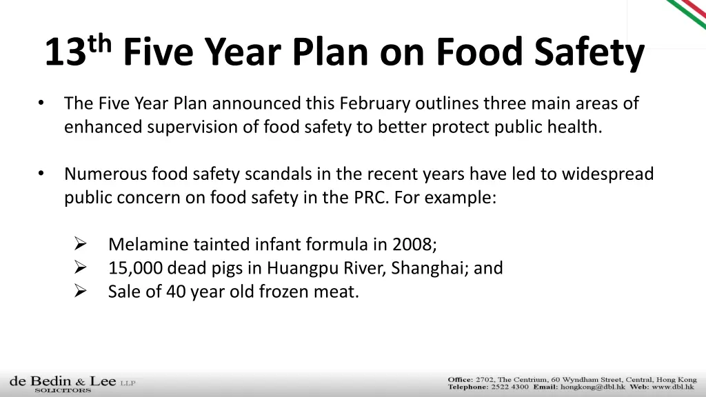 13 th five year plan on food safety