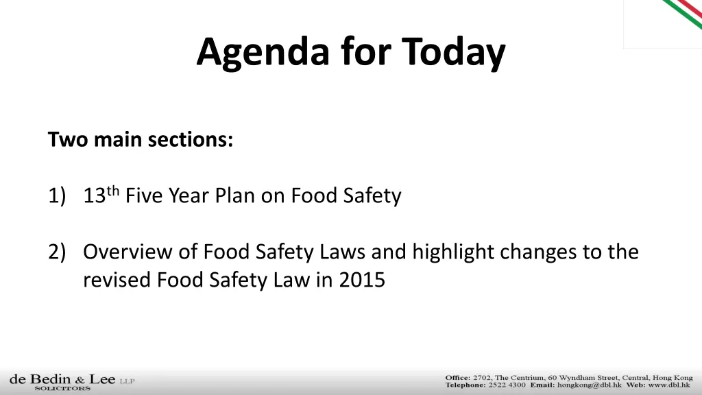 agenda for today