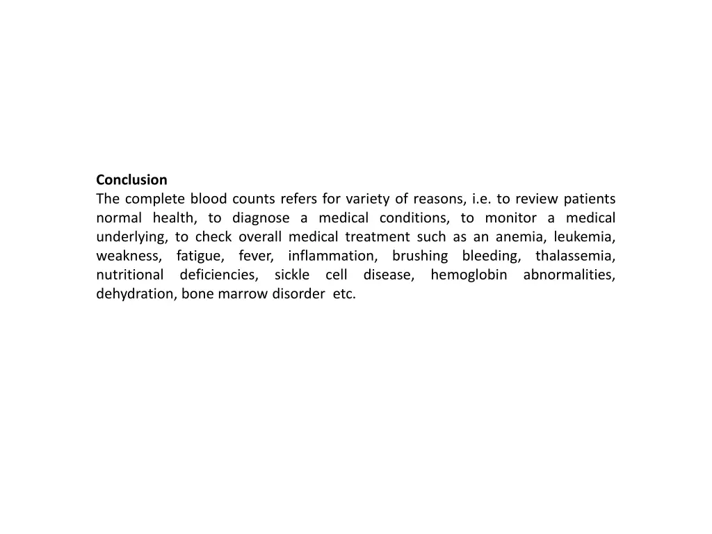 conclusion the complete blood counts refers