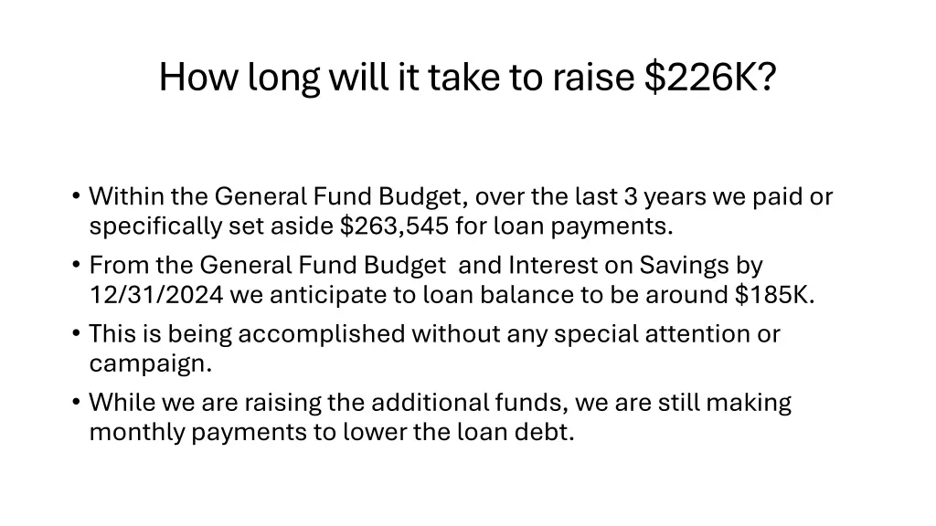 how long will it take to raise 226k