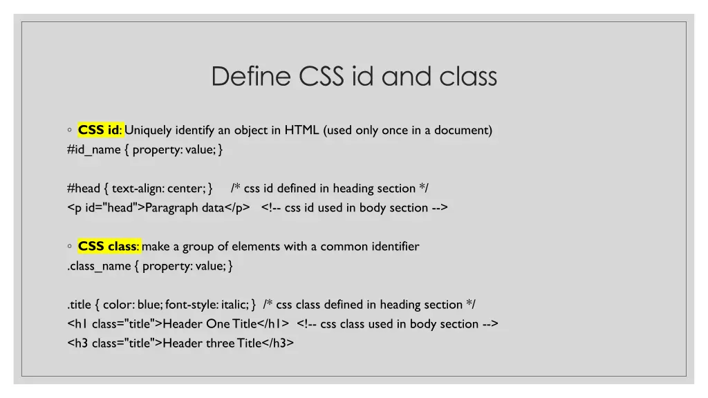 define css id and class